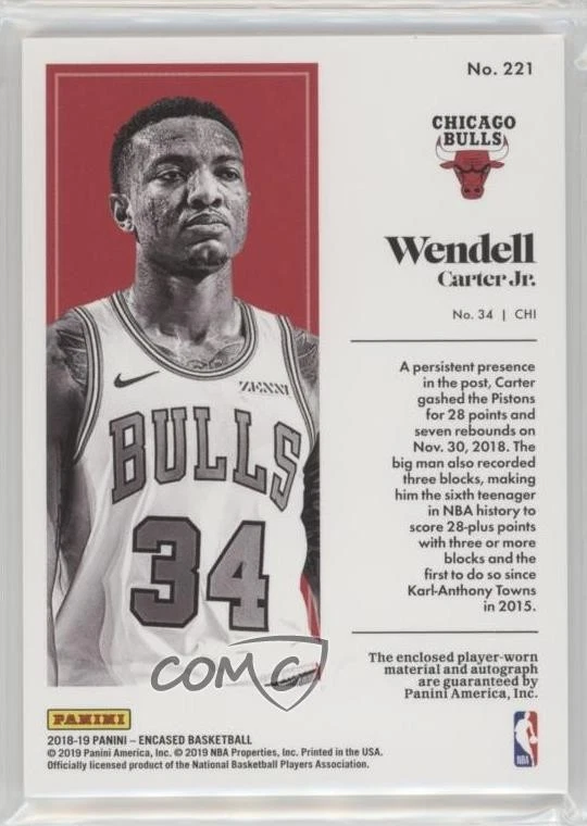 2018-19 Panini Encased Jersey /99 Wendell Carter Jr #221 Rookie Auto RC - Image 2 of 2