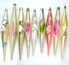 9 Antique Vintage Silver Glass USSR Christmas Ornaments Xmas Tree Decor Icicles