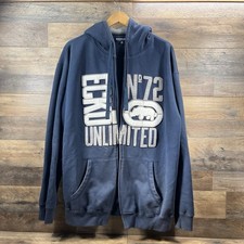 Ecko Unlimited Full Zip Hoodie Mens Size XL Navy Blue Y2k Grunge broken Zipper