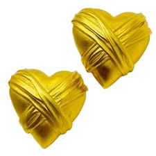 ANNE KLEIN vintage matte gold heart designer runway clip on earrings
