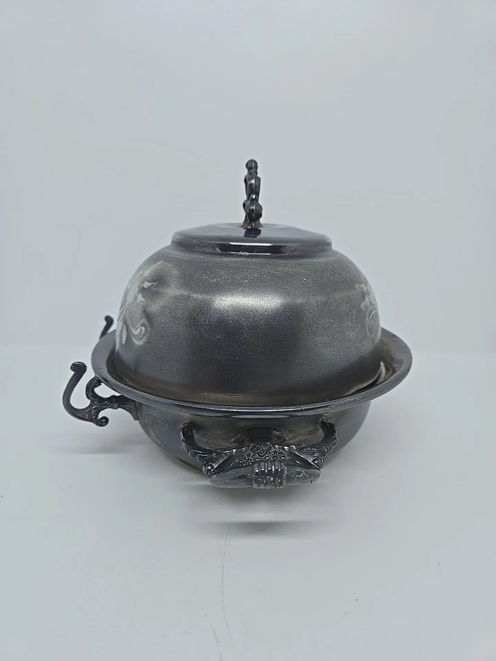 Antiguo plato de mantequilla grabado cuádruple plateado Victorian Empire Mfg Co. años 1800 Foto 2 de 4