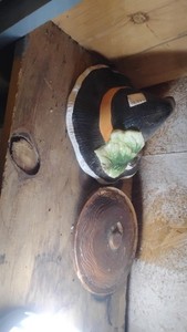 cookie jar lids Halloween witch hat and  hat on bear lid 60$