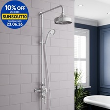Traditional Chrome Thermostatic Mixer Shower Crosshead Valve Round Drench Head