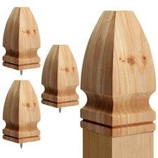 4 Set 3 x 3 x 7 Inch Wooden Bed Post Finial with Screw, Gothic/Pineapple Fenc...