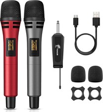 2 Kabellose Mikrofone, UHF Duales Karaoke Mikrofon Set, wiederaufladbar-NEU&OVP