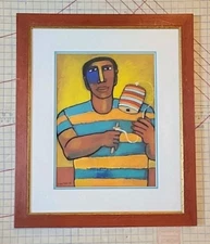 Victor Uhthoff Original Painting gouache "El Balero" Pastel 1999 Framed Mexico 