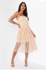 Boohoo Lace Detail Skater Midi Dress Size 8. Preppy, Boho, Festival. NWT.