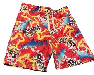 Jumping Beans Board Shorts Size L (7) Yellow Shark Print Swim Suit Bathing Suit