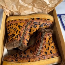 Laidback London Setsu Crochet Leopard Boots Women 37 US 7 NIB Suede Winter Ankle