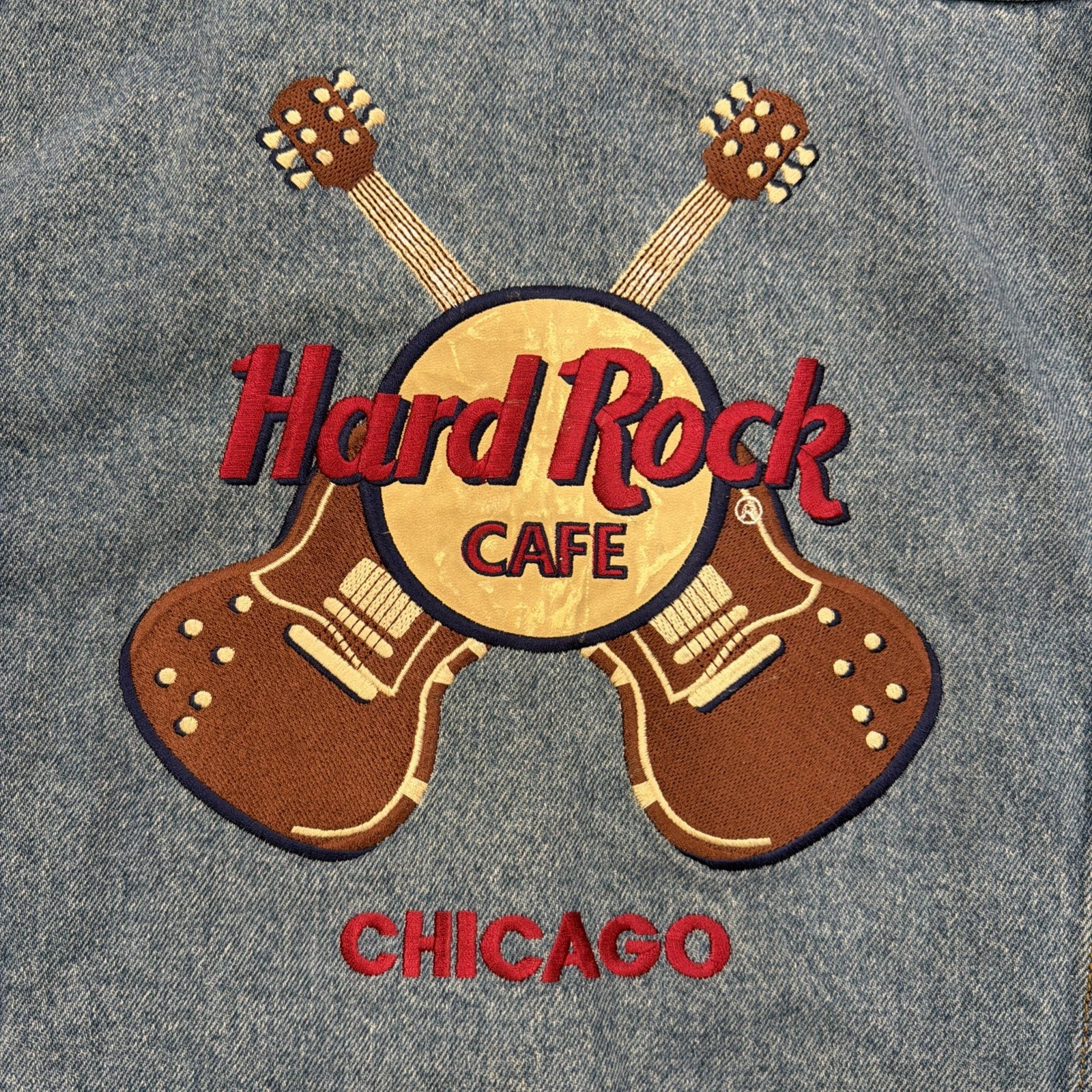 Vtg Hard Rock Cafe Jacket Mens L Denim Chicago Embroidered 90s Save The Planet - product detail image 2