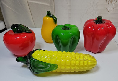 VTG Murano Style Handblown Glass Fruit/Veggies Apple, Pear, Corn & Bell Peppers