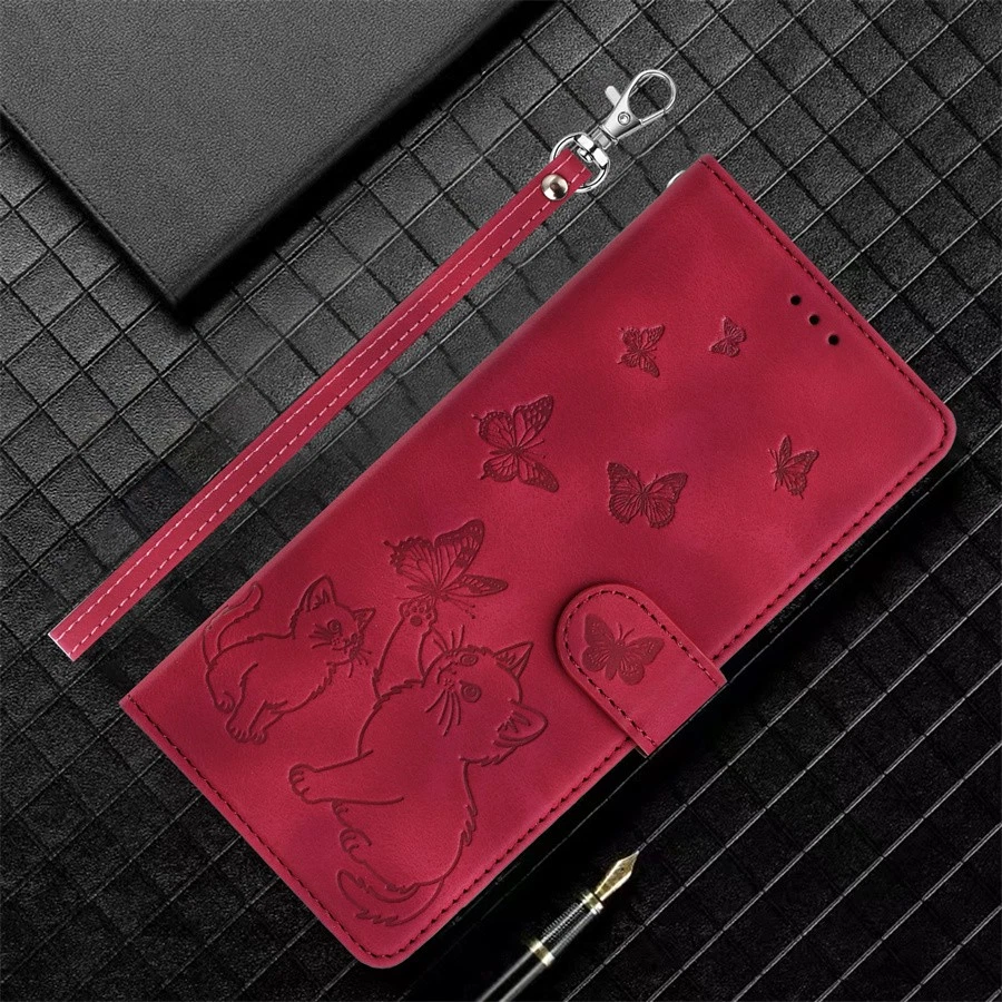 For iPhone 17 16 15 14 13 12 11 16E XS Cat Embossed Flip Wallet Case Stand Cover - Image 4 of 4