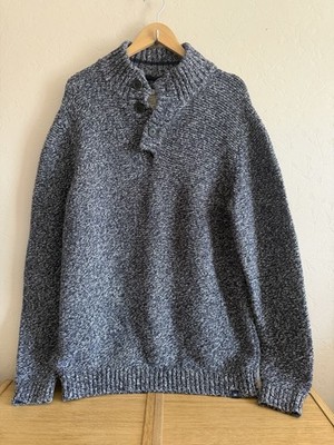 Fat Face Strickpullover 1/4 Knopf Grobstrick Fischer Blau Herren - Größe XL (AP)
