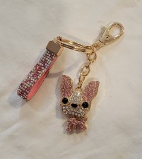 Pink Sparkle Rhinestone Chihuahua Bulldog Terrier Keychain Bag Charm