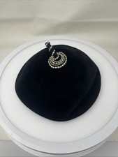 Vintage Black Velvet Tilt Hat Rhinestone Spiral Accent Cocktail Church Classic