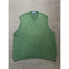 Polo Ralph Lauren Cable Knit Sweater Vest Green Mens XL Cotton V-Neck Pony Prep
