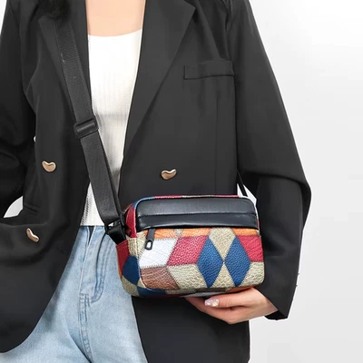 Sac Bandoulière Sacoche Patchwork Tendance Mini Sac Téléphone Femme Unisexe - Photo 1/4