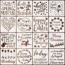 16 PCS Seasonal Home Sign Stencils 11 Inch Reusable Painting Wood Wall Door
