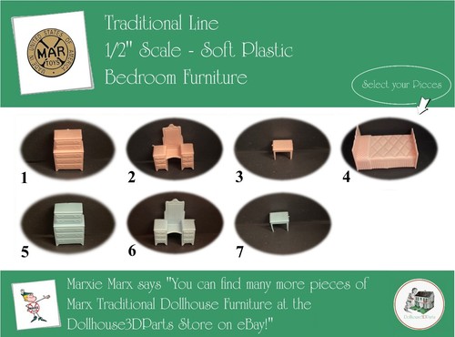 MARX Vintage Dollhouse Furniture, Traditional Line, 1/2" Scale, SOFT Plastic