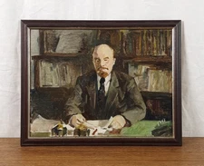 Lenin at His Desk, Vintage Soviet Oil Painting, Socialist Realism,Artist Filatov