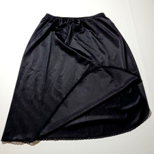 USA Vintage VASSARETTE Half Slip Skirt BLACK SATIN NYLON Lingerie SMALL
