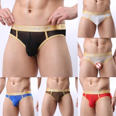 Low Waist Atmungsaktiv Herren Eis Seide Unterwäsche Netz Slip Transparent U Beutel