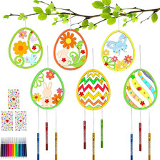 Ostern Bastelset Kinder DIY Windspiel, 12 Holzanhänger Mit 6 Motiven, Frühling B