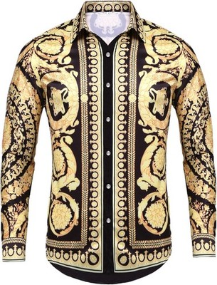 Mens Long Sleeve Fashion Luxury Design Print Dress Shirt | eBay