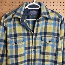 Vintage Pendleton Shirt Mens Medium Green Blue Plaid Flannel 60s 70s Wool USA