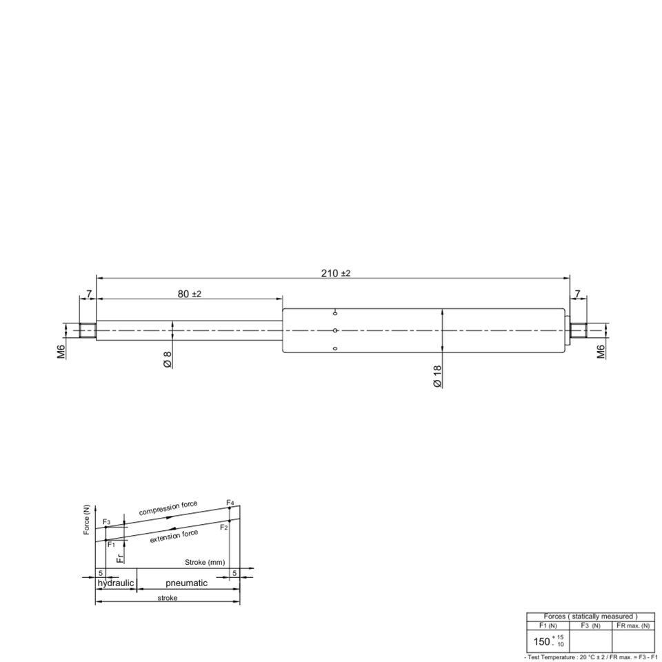 Ressort à Gaz / Amortisseur à Gaz - Universel, Longueur 200-1100mm, Force 100-1250N, Noir/argent