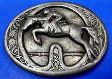 Jockey Horse Racing Sports Vintage 1985 Belt Buckle by Bergamot Brass Works P-42