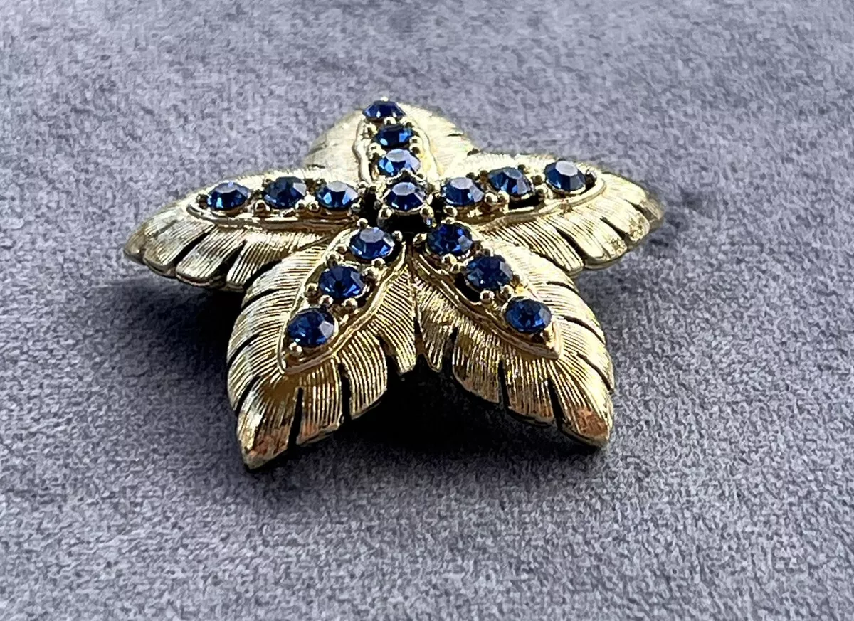JJ Jonette Jewelry Brooch 5 Point Star Starfish w/ Blue
