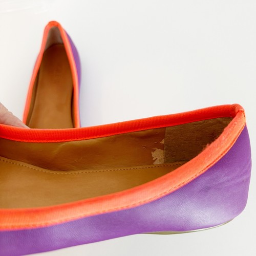 J CREW Classic Soft Two-Tone Leather Ballet Flats Bow Preppy Orange Purple 7.5 - Picture 11 of 14