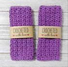 crochet handmade bath face wash cloth spa reusable purple 2pc set