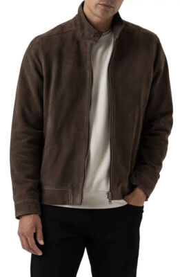Men's Pure Suede Brown Jacket Classic Bomber Biker Real Leather Jacket Casual