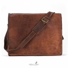 S to XXL Bag Leather Goat Briefcase Messenger Laptop Brown Vintage Men Shoulder
