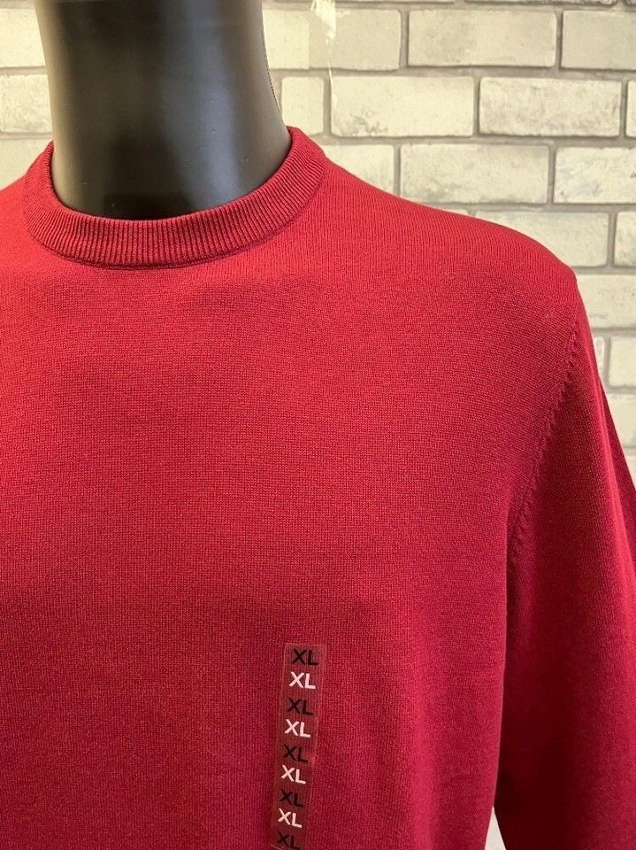 BNWT Mens M&S 100 Cotton Deep Cherry Red Crew Neck Jumper Size XL CG