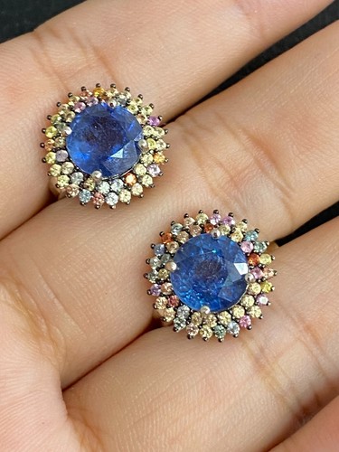 NATURAL SAPPHIRE 8 MM SAPPHIRE STERLING SILVER925 RING EARRING - 第 5/13 張圖片