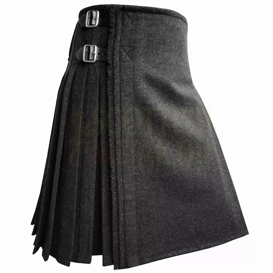 Scottish Handmade Traditional 100percent Dark Gray Wool kilt Custom Size kilts For Men
