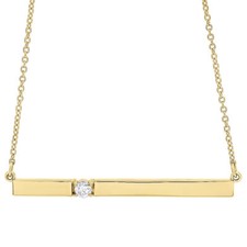 14K Yellow Gold Rectangular Diamond Bar Pendant Necklace 16" Cable Chain 0.10 CT