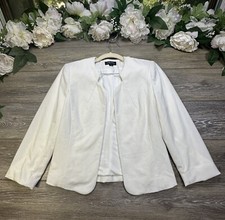 Tahari Arthur S. Levine Blazer Jacket Size 2 White Lined Womens Open Front