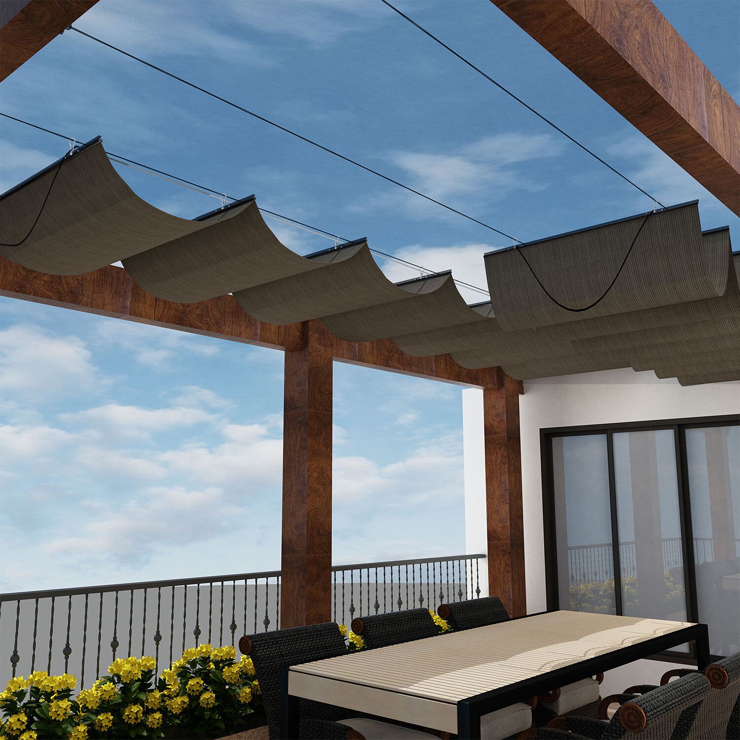 Cover Yard Gazebo Awning Brown Pergola Shade W/ Steel Wire