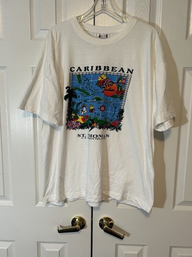 Vintage Karibik T-Shirt Herren 2X Weiß Einzelnaht St Thomas West Indies - Bild 1 von 14