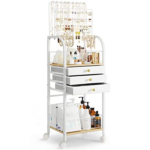 Jewelry Organizer, Large Jewelry Stand with 3 Jewelry Box Drawer, White-image