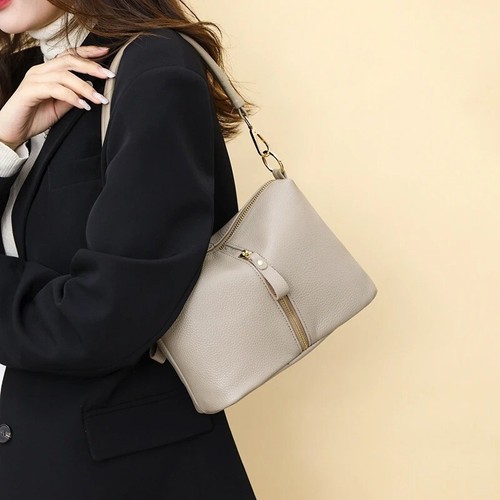 Damen Umhängetasche aus echtem Leder Umhängetasche Schultertasche große Kapazität Eimertasche - Bild 14 von 27