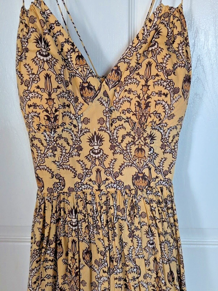 Vestido Solero Plenty by Tracy Reese Talla 6 100% Algodón Ajuste y Acampanado Amarillo Tirantes Foto 4 de 4