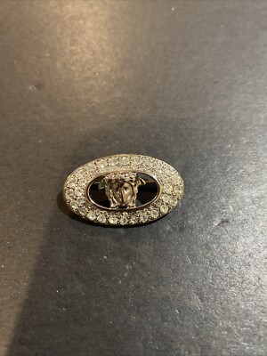 Authentic GIANNI VERSACE Silver Tone Rhinestone Brooch Pin