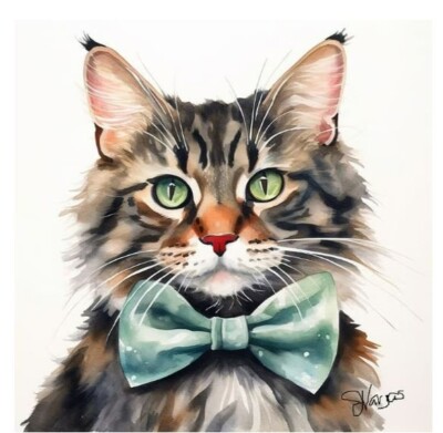 Maine Coon Cat Art Print on PAPER of Cat Painting Watercolor