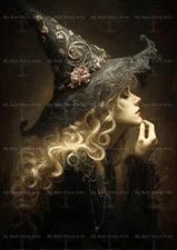 GOTHIC WITCH ART PRINT, Fantasy Sorceress Portrait, Dark Academia Wall Decor