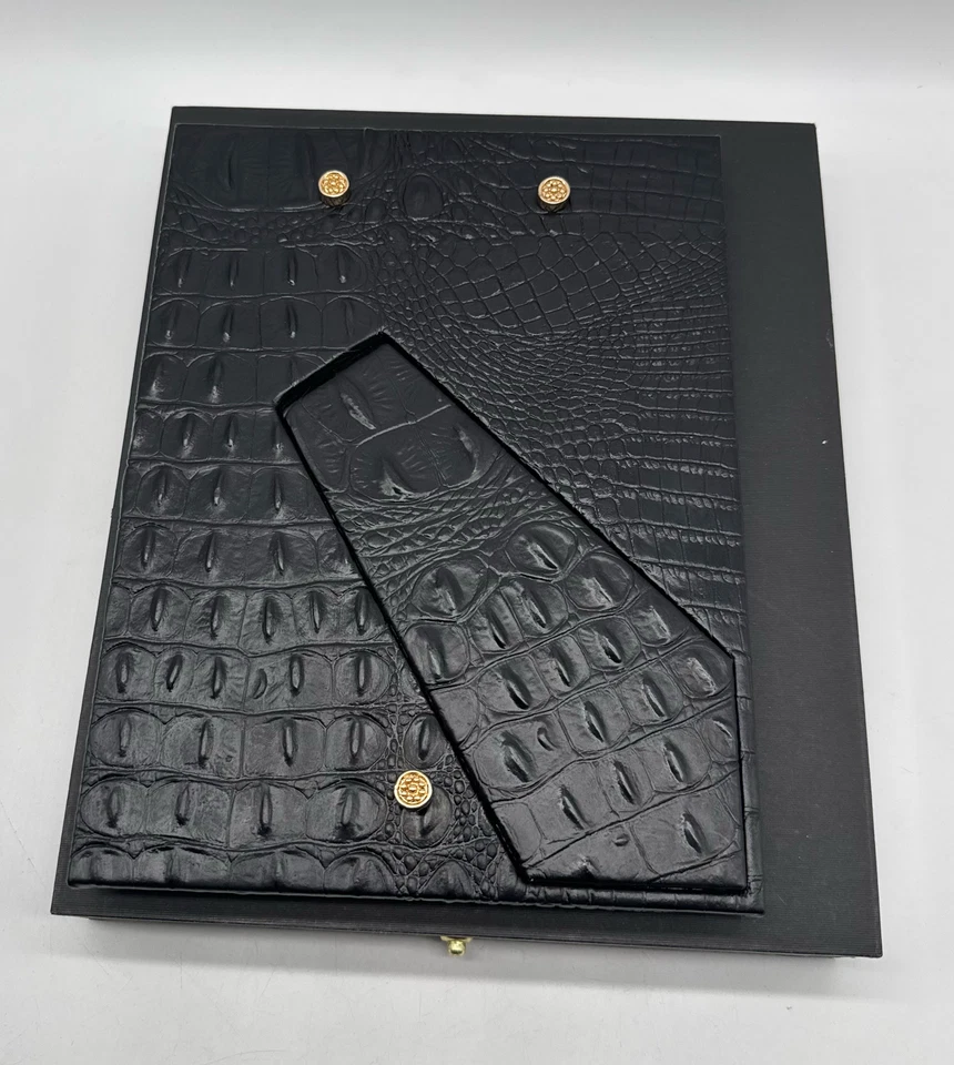 L'Objet Negro Oro Estilo Ecuestre Italiano Cuero Respaldo Marco 5"x7" Foto Nuevo en Caja Foto 3 de 3